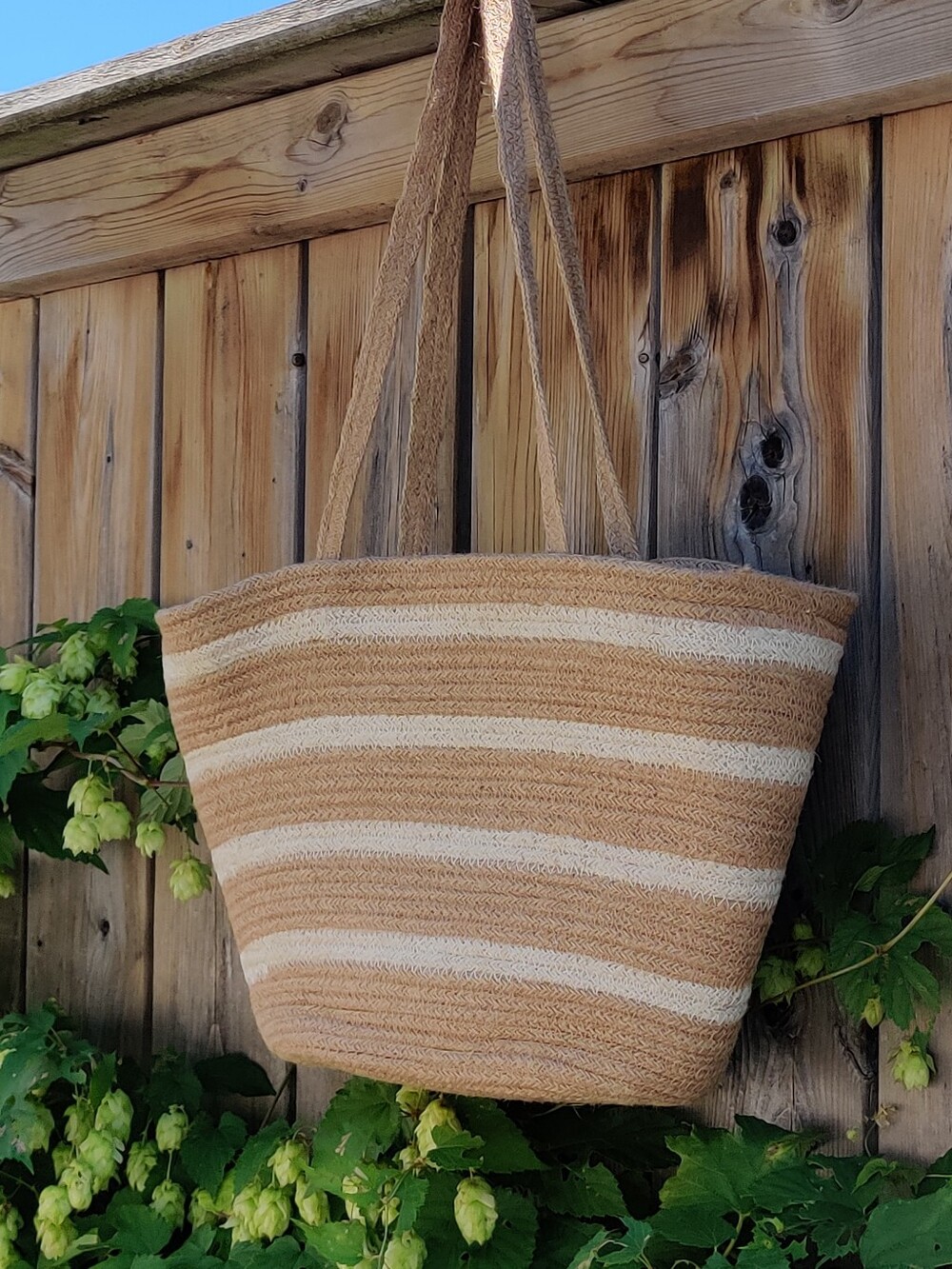 Jute Straw Tote Bag in Natural Beige and Cream Inch ( 16 H * 9 W) New